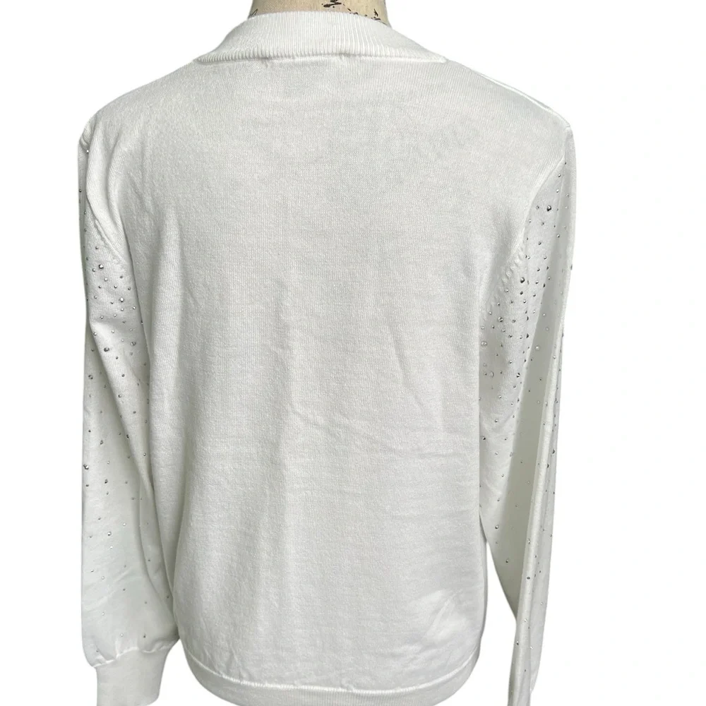 Nannette White Sweater with Rhinestone Accents